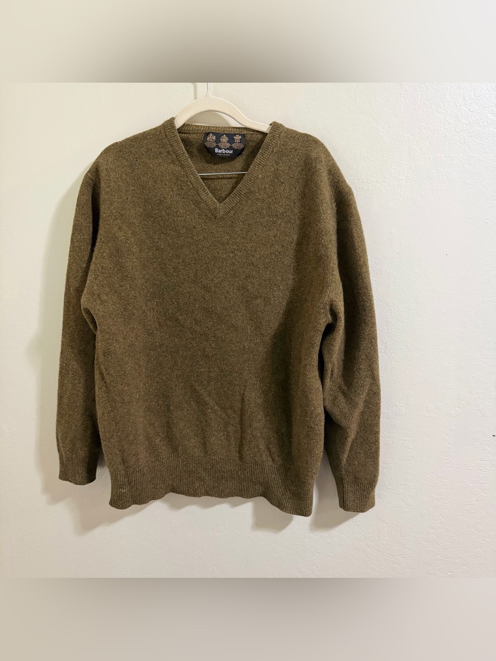 Vintage Barbour Wool V-Neck Sweater Olive Green Unisex Size XL